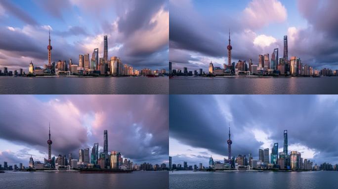 中国上海外滩日夜延时拍摄。4k质量延时摄影