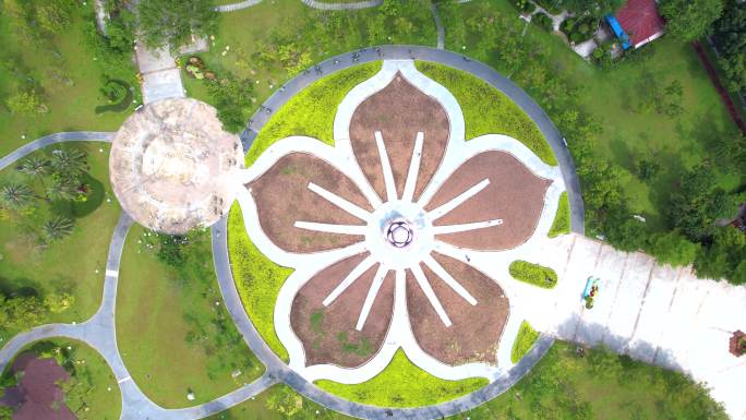 广州二沙岛体育公园木棉花标志俯视航拍4K