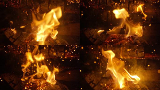 篝火加煤燃烧的木柴燃烧的煤