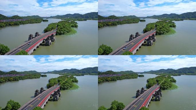 航拍湘湖风景区 政和桥