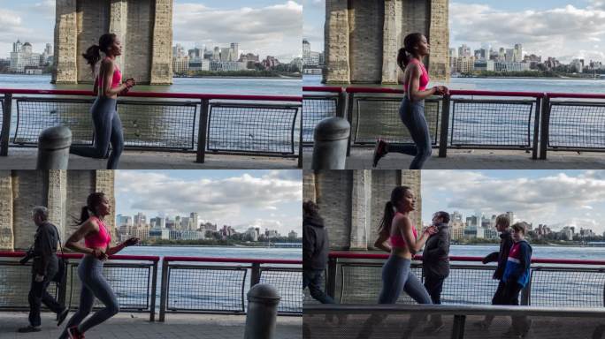 在纽约跑步的年轻女子