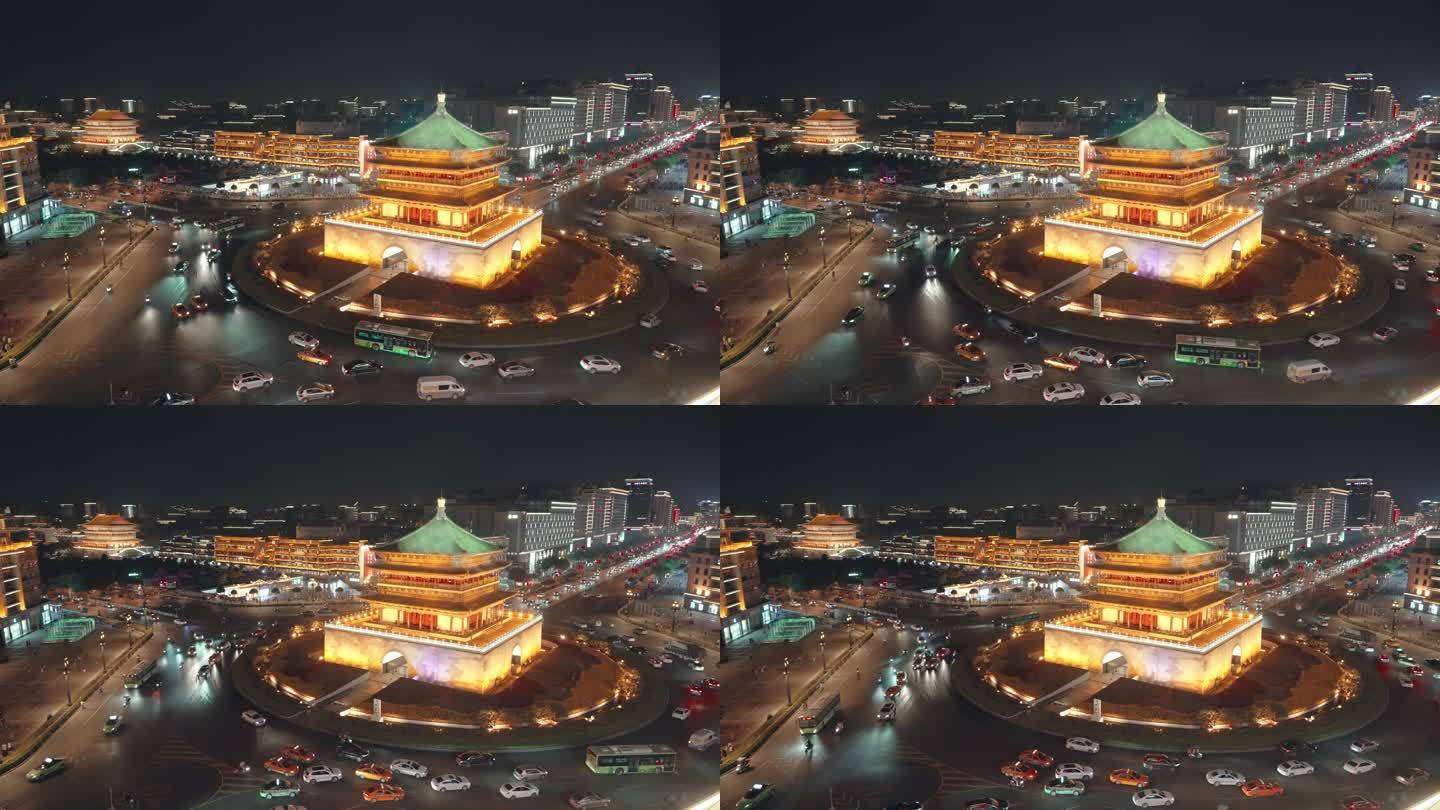 西安钟楼与中国城市夜间交通