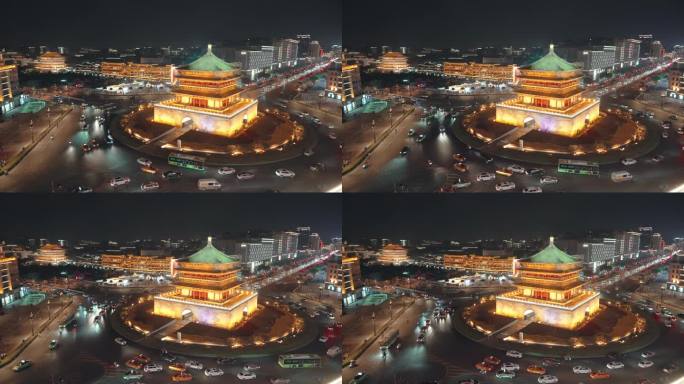 西安钟楼与中国城市夜间交通