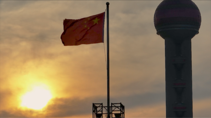 【4K60帧】上海外滩国旗长焦陆家嘴航拍