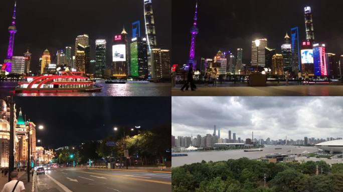 上海-街道-夜景-江河