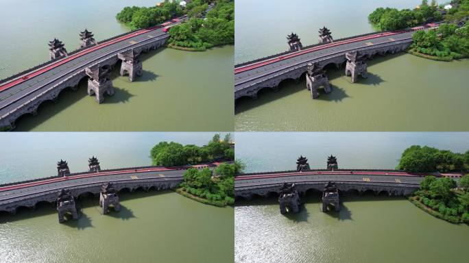 航拍杭州湘湖风景区 政和桥