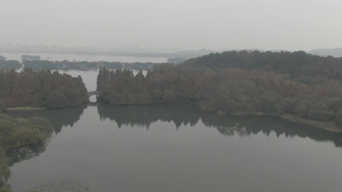 西湖杨公堤秋季航拍美景