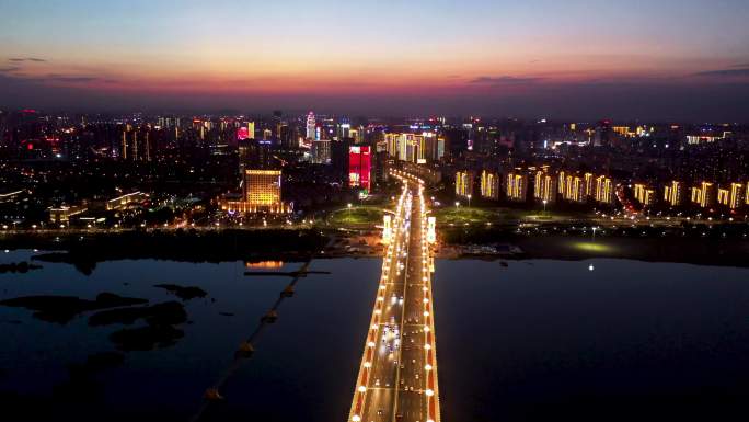 4K航拍临沂市北京路沂河大桥夜景