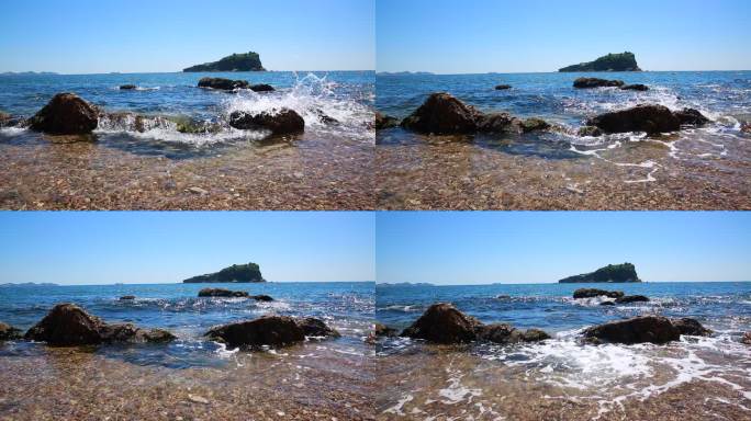 大连棒棰岛沙滩海边海浪蓝天碧海
