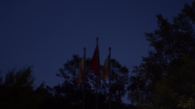 夜晚国旗飘飘夜景晚上国旗