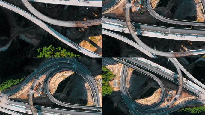 公路视频云南山区高速公路高架桥施工俯拍