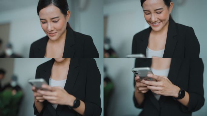 特写：女人用手机认真的女人