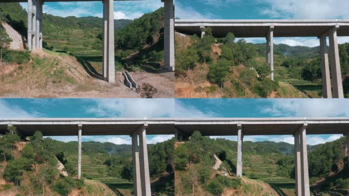 公路视频云南山区高速公路高架桥超高桥墩