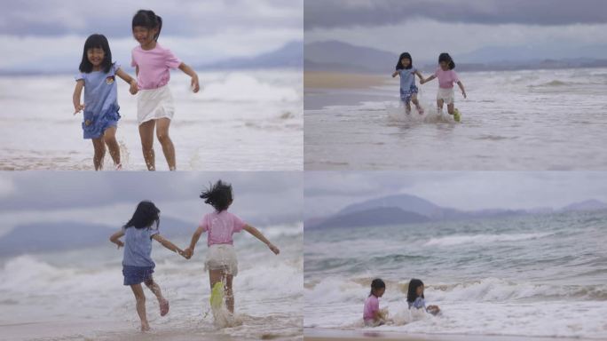 海边玩耍嬉戏的孩童