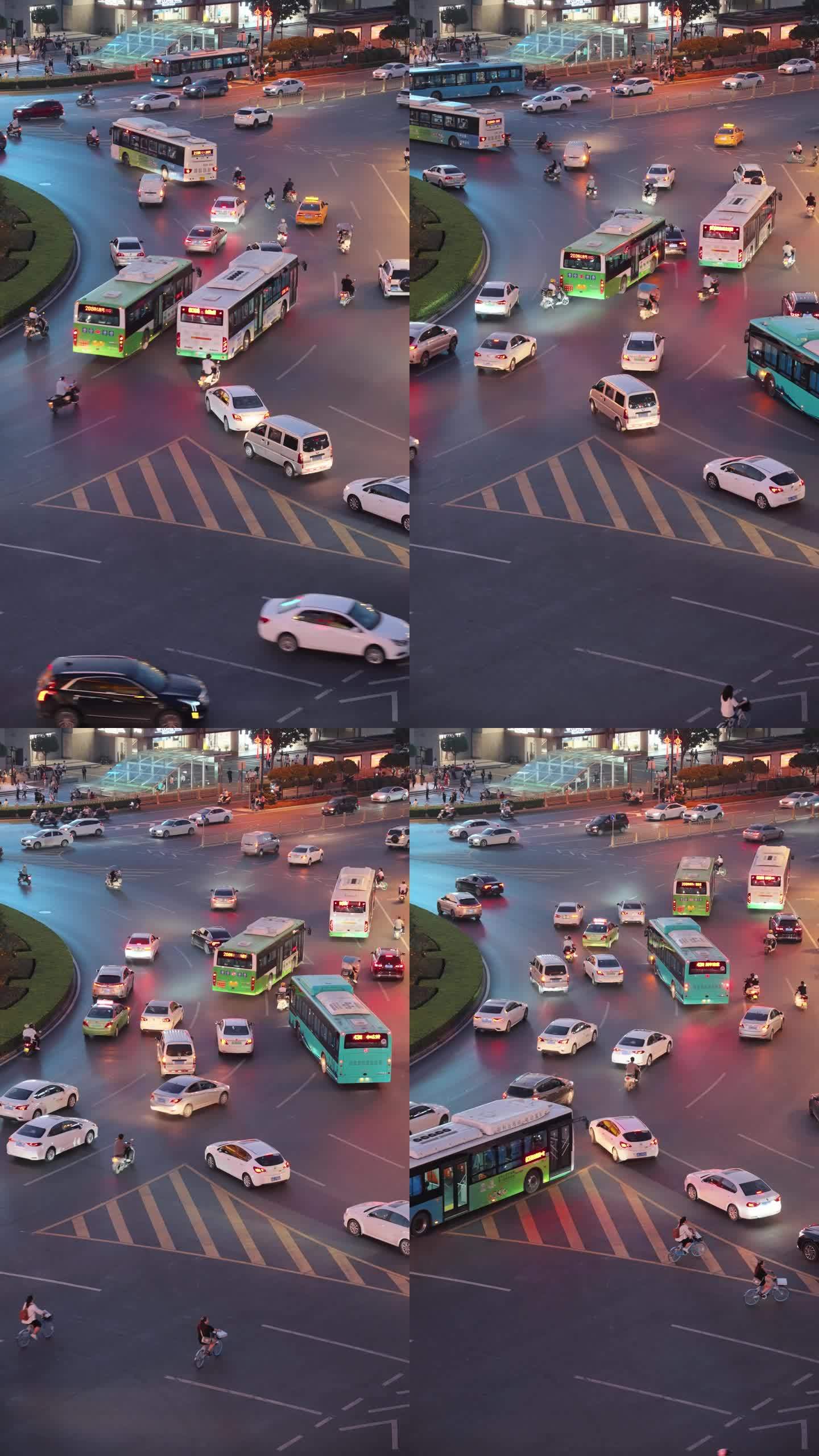 日落时分的城市交通，中国西安。