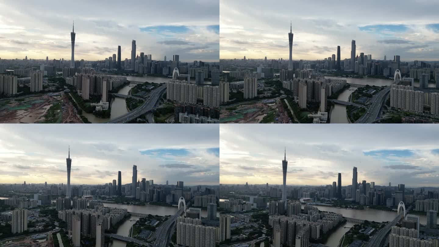 4K在广州海珠区城市中心起飞航拍