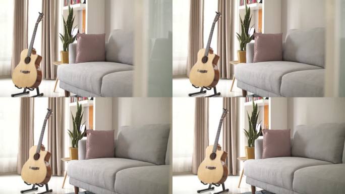 客厅沙发和吉他舒适色调