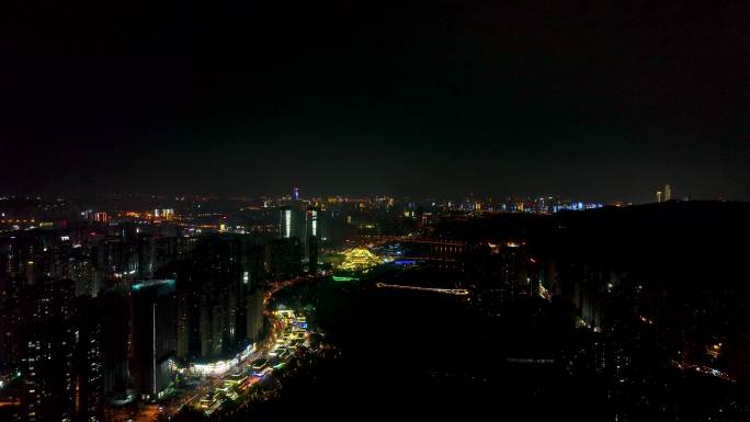 4K航拍长沙梅溪湖片区夜景4