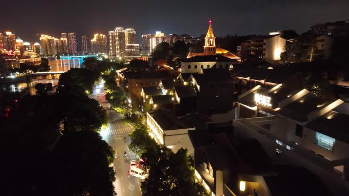 原创 福州老仓山烟台山夜景城市航拍风光