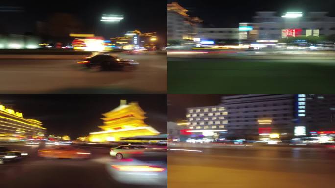西安钟楼夜景运动车流延时