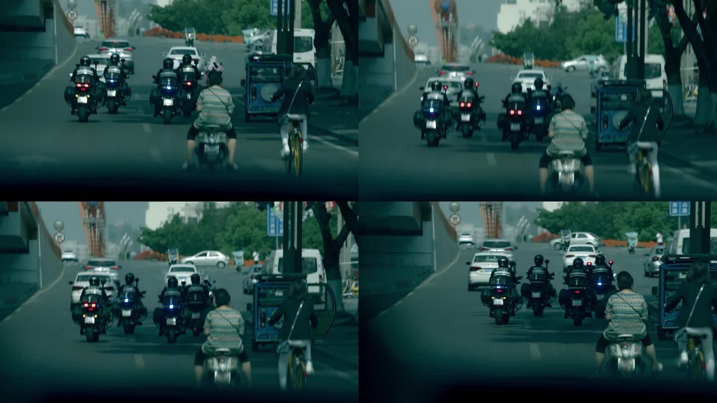 【阿莱】城市早高峰民警上班骑摩托车执勤