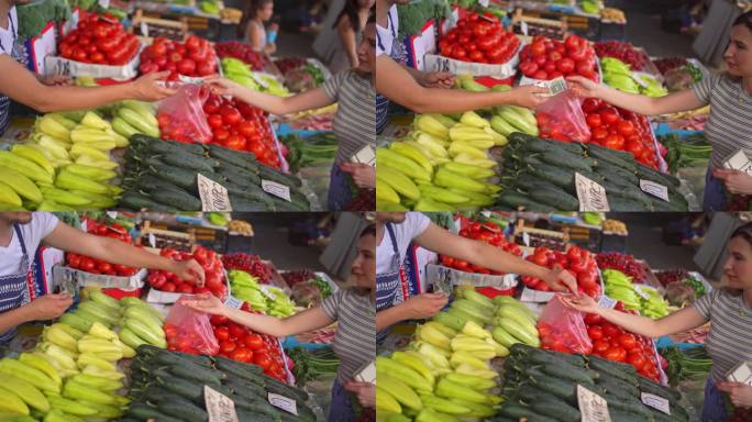 脸上带着微笑付款买菜付款家庭主妇家庭购物