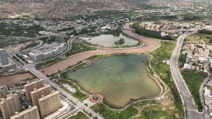 城市航拍 乐都航拍 城市建设 湟水河