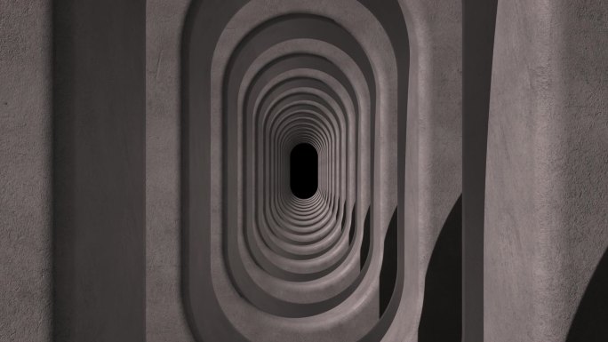 穿越空旷的水泥墙体隧道通道创意C4D动画