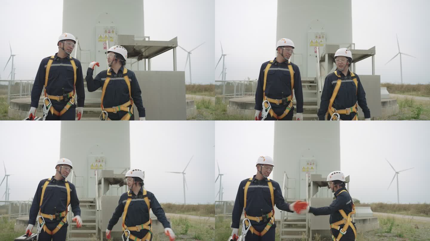 亚洲男男女女检验工程师在泰国风电场成功准备并进行了风力涡轮机的安全检查。