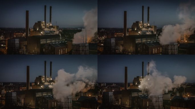 工厂夜间照明-空中拍摄