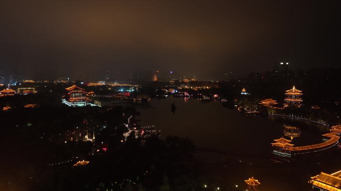 西安大唐芙蓉园夜景航拍4K西安古建筑夜景