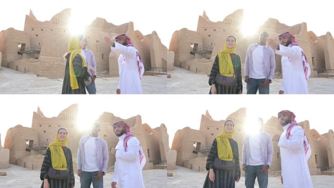 沙特阿拉伯导游和游客在图拉伊夫探险