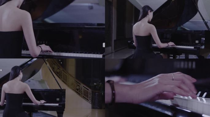 美女弹钢琴背影