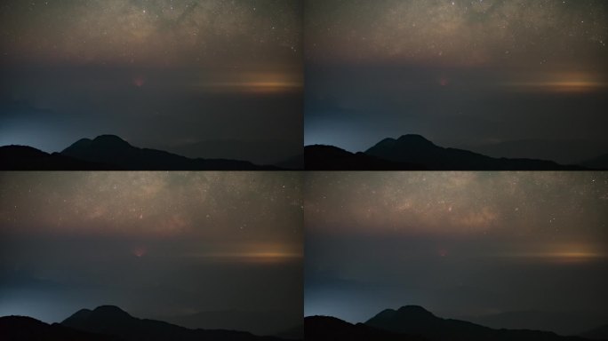 银河和月亮相继从东方升起，星空延时摄影