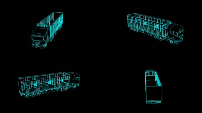 4k三维蓝青色线框卡车挂车