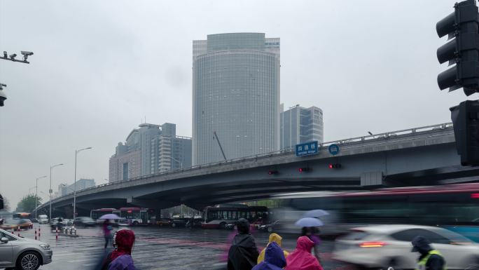 北京 中关村 四通桥 车流延时 雨景