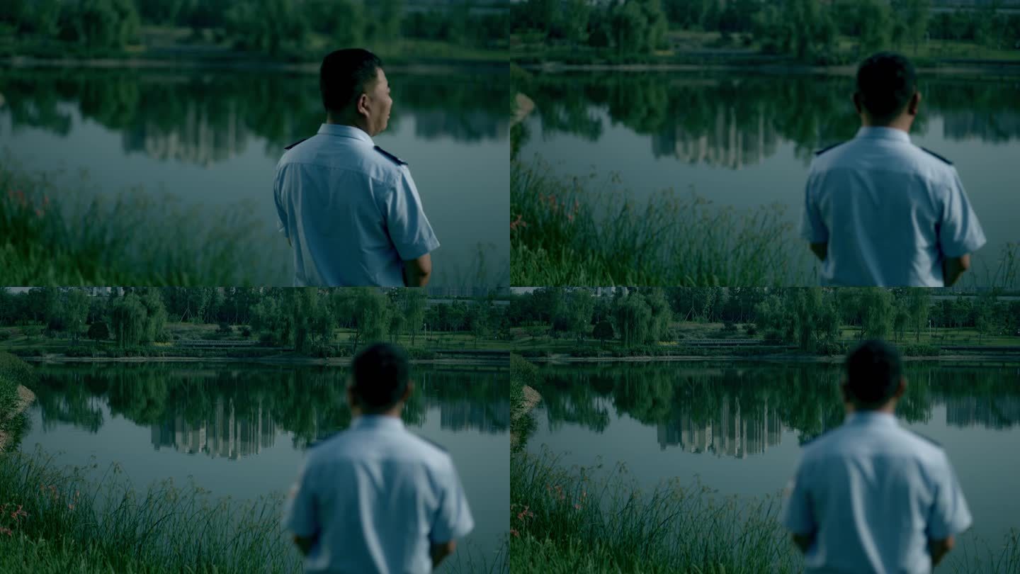【阿莱】湖边焦虑的男人眺望远方背影