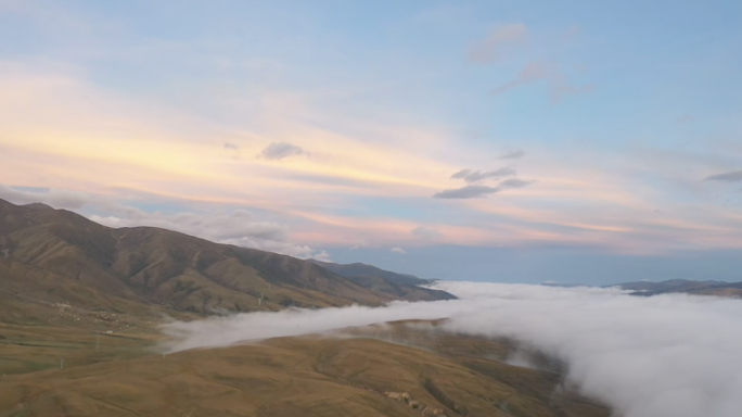 夕阳仙境金山云海航拍4K