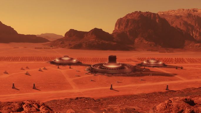 火星上的空间站。太空中的人类群体