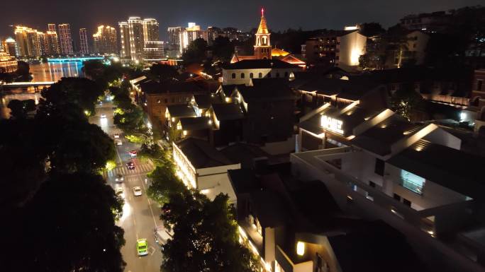 原创 福州老仓山烟台山夜景城市航拍风光