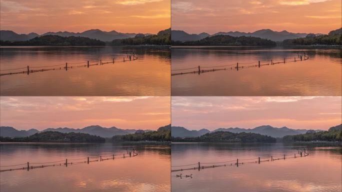 傍晚夕阳下杭州西湖湖光山色延时