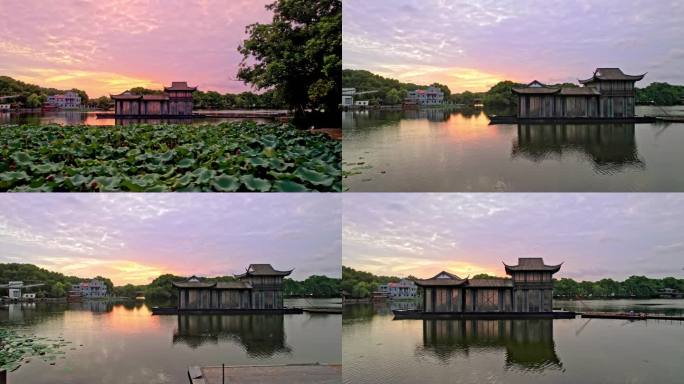 航拍杭州印象西湖山水实景演出地 多镜头