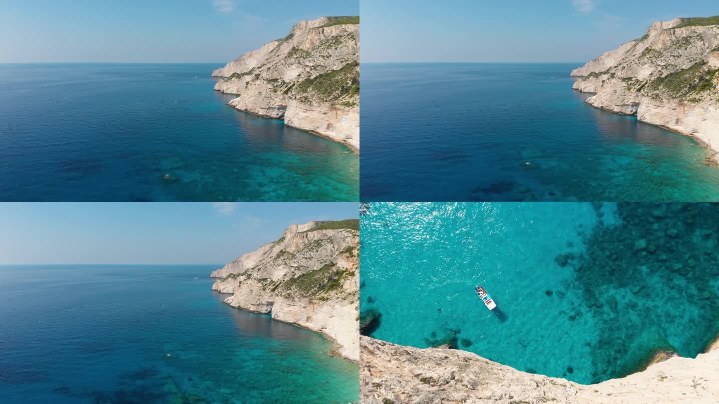希腊Zakynthos悬崖4k视频无人机视图