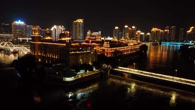 原创 福州中洲岛烟台山夜景城市航拍风光