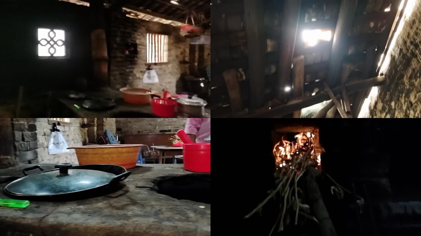 乡村瓦房屋檐古屋烟囱缭绕柴火做饭土砖灶