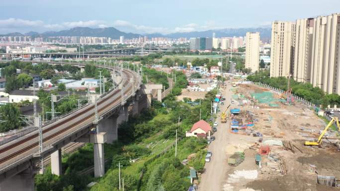 城市修路道路施工无人机航拍