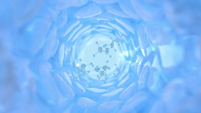抽象药物分子治疗肠道表皮细胞C4D动画
