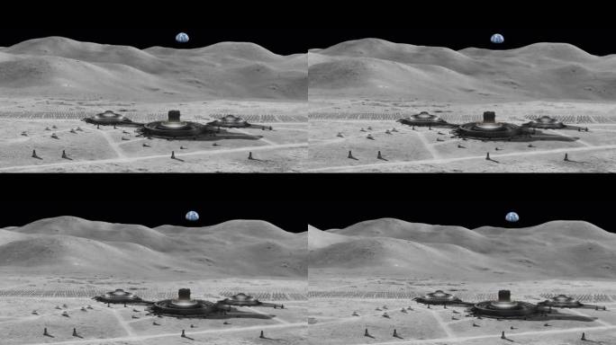 月球空间站。太空中的人类群体。天空中的地球