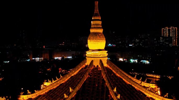 原创航拍塔楼夜景特写素材