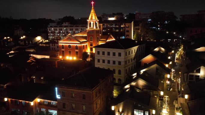 原创 福州老仓山烟台山夜景城市航拍风光